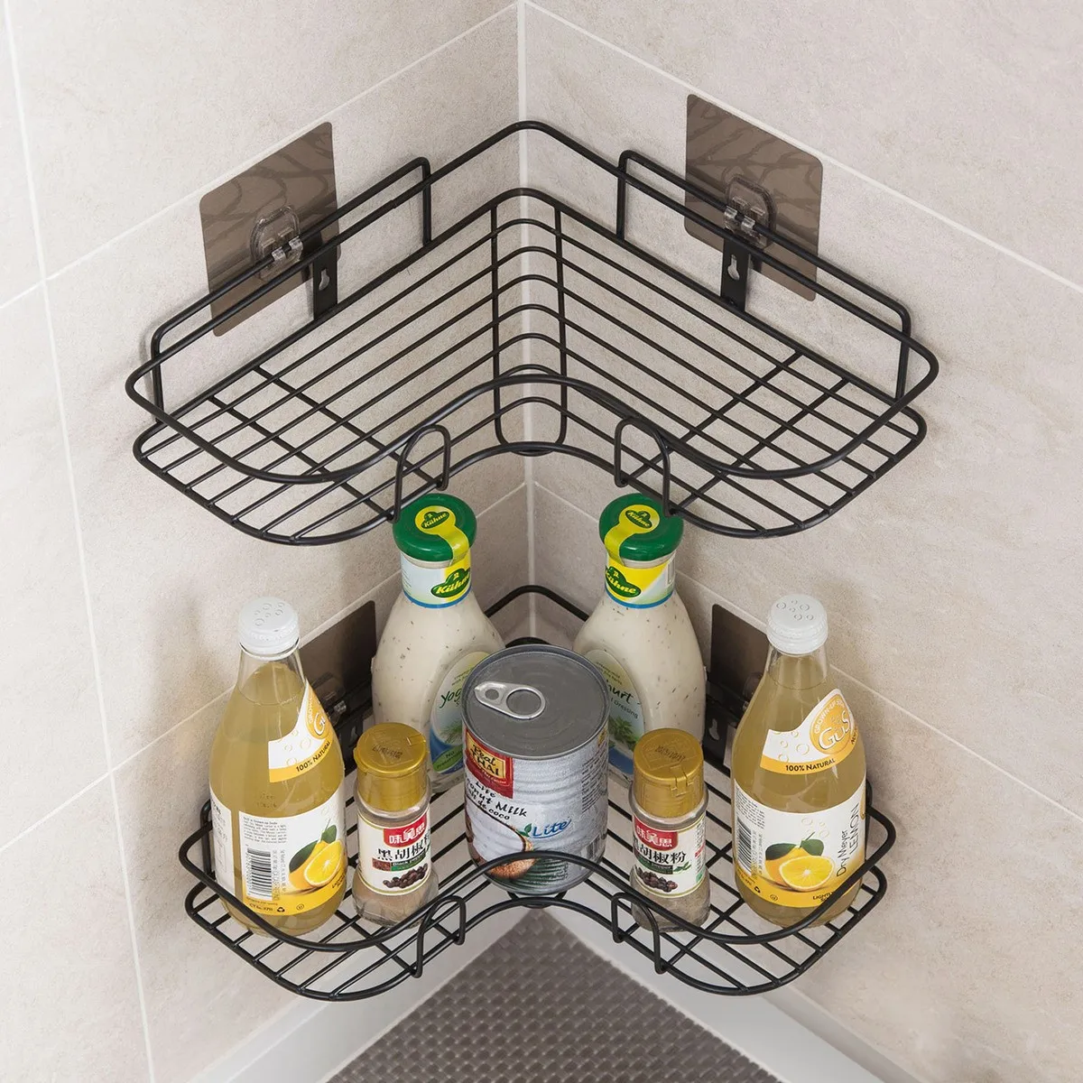 

Bathroom Shelves Triangular Corner Shower Shelf Kitchen Organizer No-drill Wall Storage Rack Shampoo Holder Bathroom Accessories