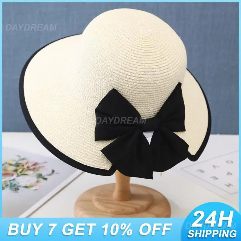 

Straw Hat Be Easy To Carry About Round Top Hat Sun Hat Fresh And Sweet Large Brim Clothing Accessories Air Sunshade Cap Flexible