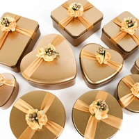 wedding party favors chocolate gift boxes metal storage box round square heart shape tinplate candy box with berry flower ribbon