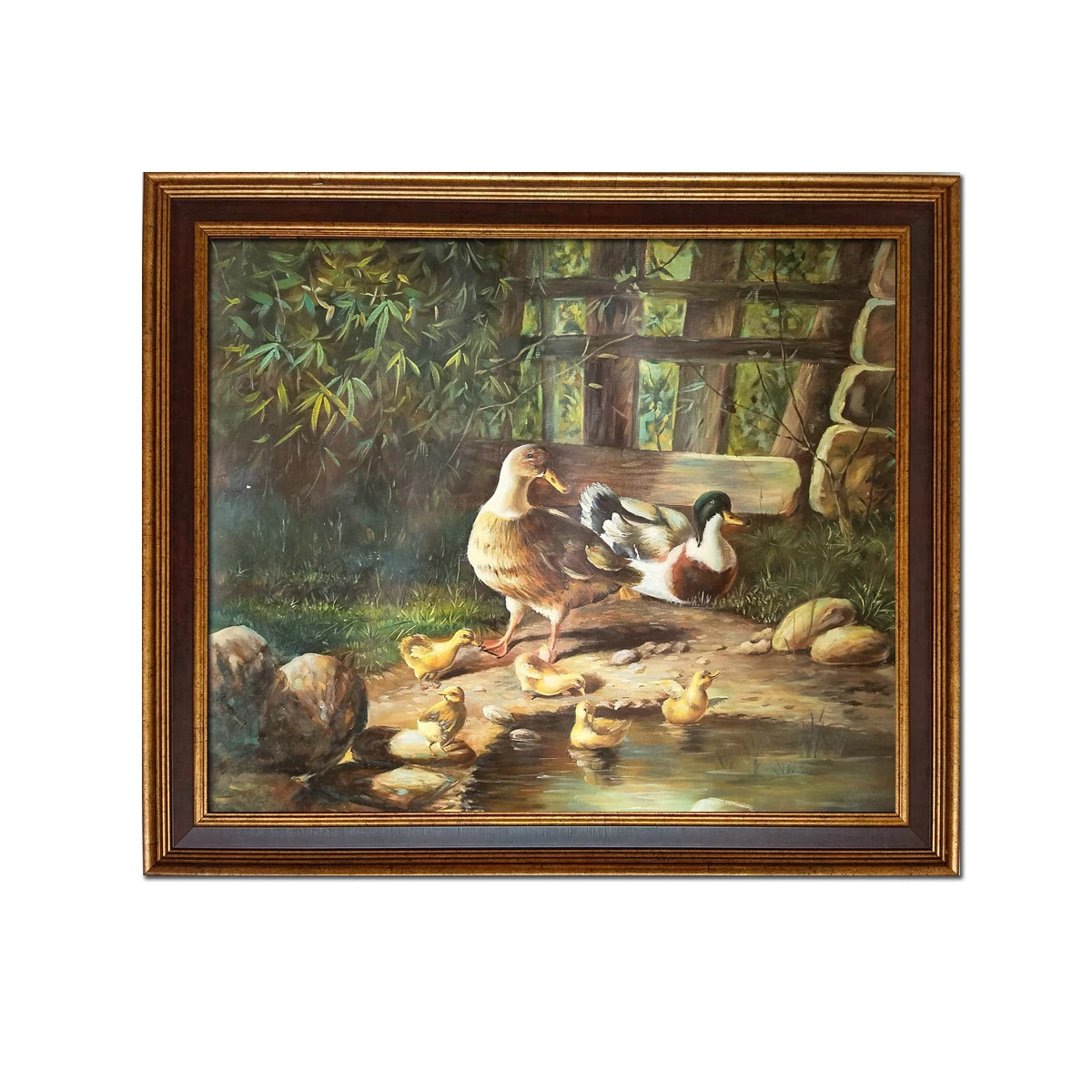 

Golden Framed-High Quality Handpainted Classical Animal Duck Oil Painting on Canvas Wall Art Decor 20x24inch