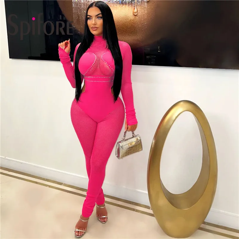 Сексуальные прозрачные сетчатые женские комбинезоны Spifore для ночного клуба с