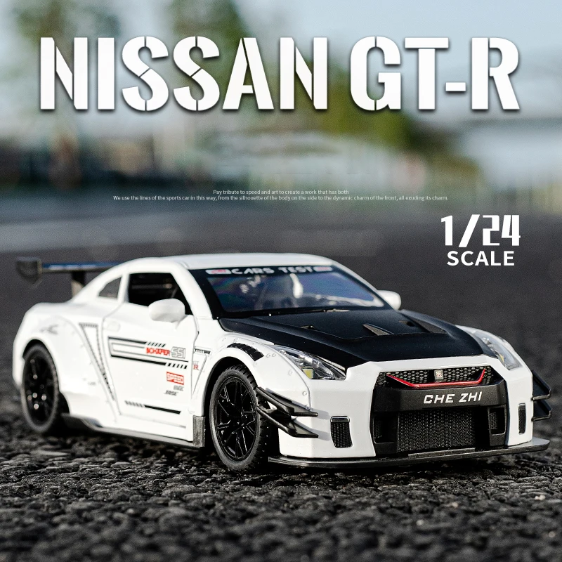 

Модель автомобиля Nissan GTR R35 из металлического сплава в масштабе 1:24, модифицированная модель автомобиля со звуком и светильник, коллекционна...
