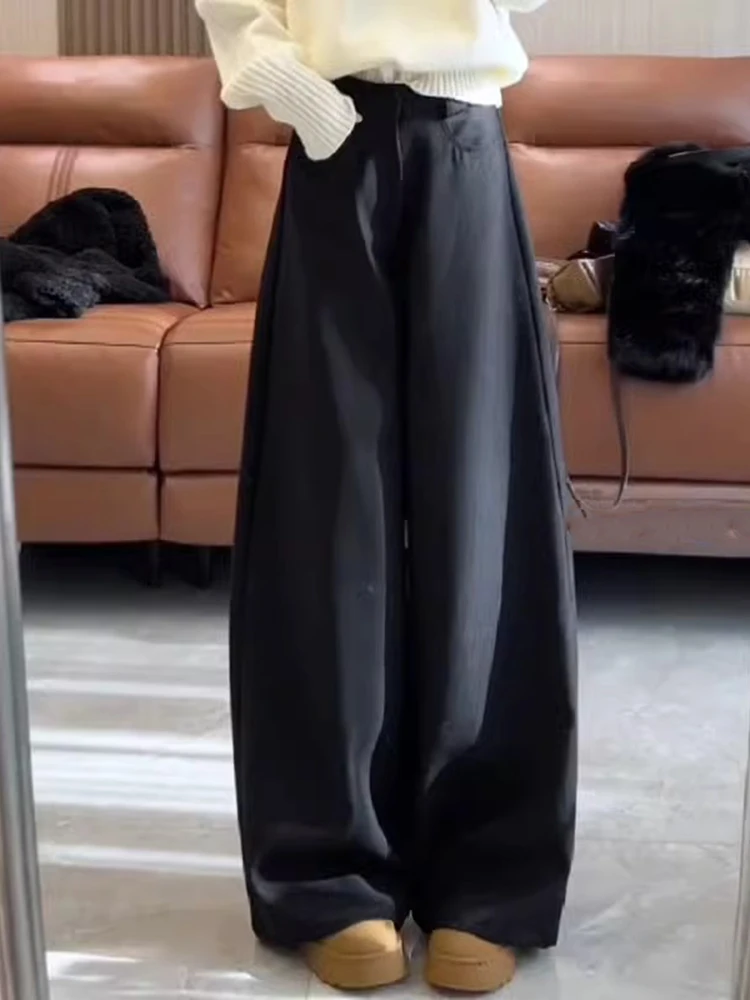 Большие размеры Ozhouzhan Age-Reducing Western Sle Black Machete Pants 2025 Winter Draping Effect Advanced Plus size Slimming High ...