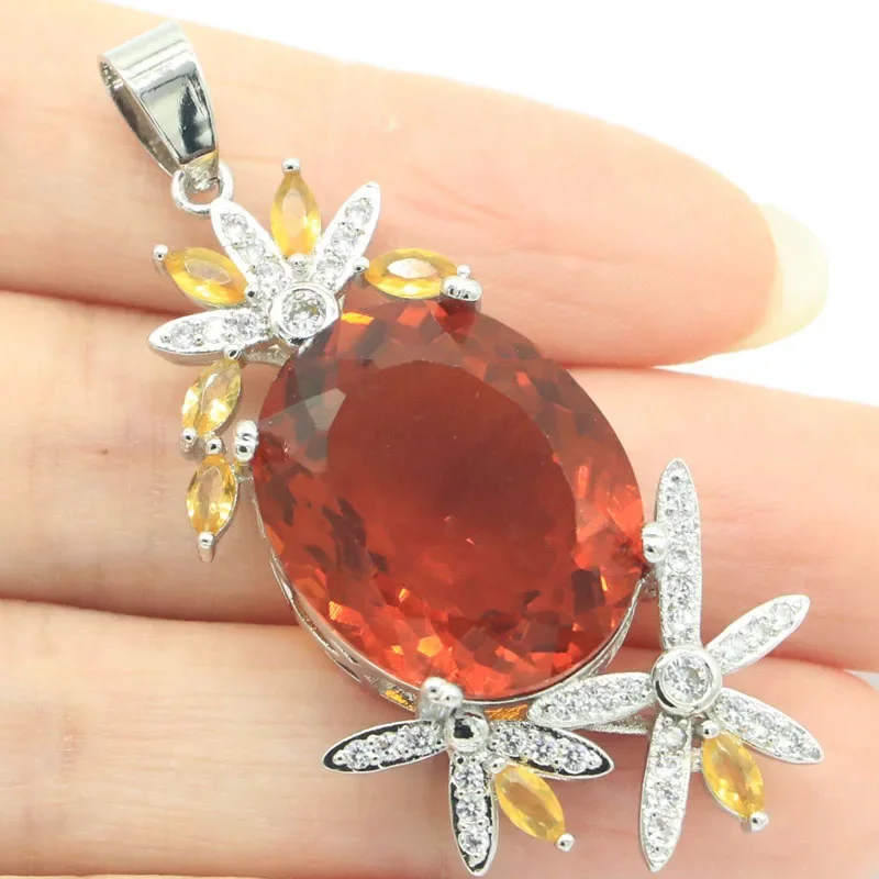 11g Real 925 Solid Sterling Silver Pendant New Statement Green Peridot Pink Kunzite Golden Citrine CZ Ladies Party