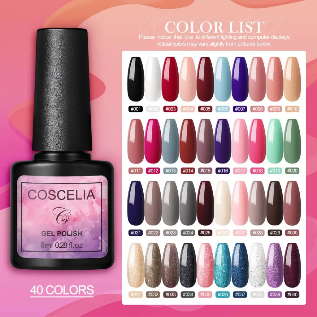 

COSCELIA Gel Nail Polish Set Nail Art Gel Varnishes 40 Colors Soak Off Polish Manicure Lasting Gel Semi Permanent Lacquer Kit
