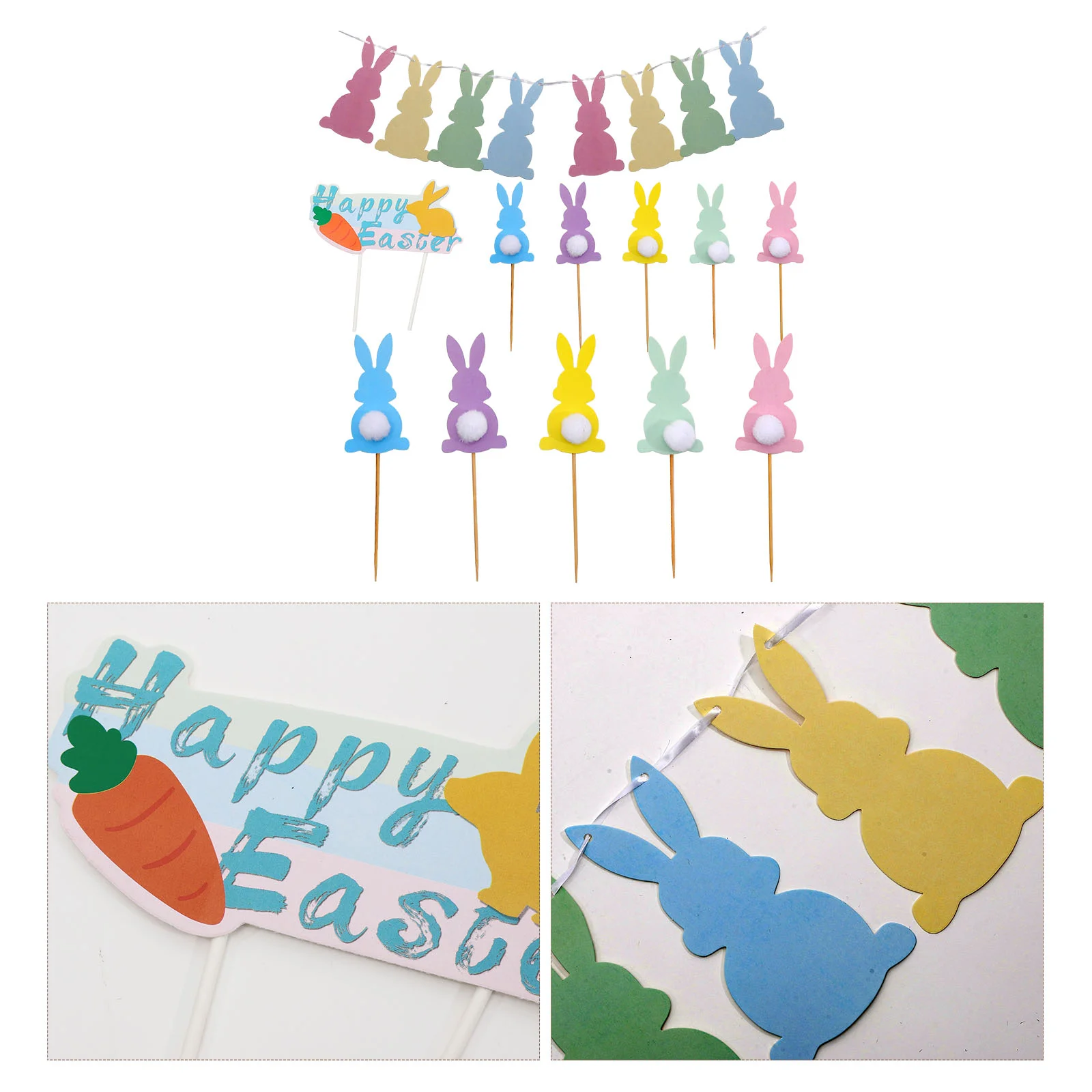 

Easter Cake Picks Bunny Toppers Cupcake Party Banner Spring Supplies Cocktail Toothpick Pom Decorations Pick Topper Favor
