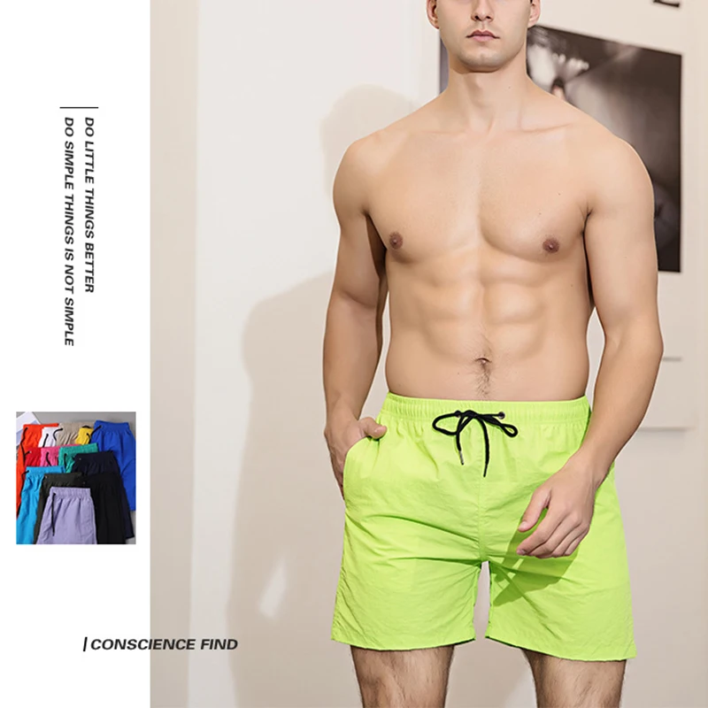 

2022, купальник, пляжные быстросохнущие плавки для мужчин, однотонные повседневные трендовые мужские прямые брюки, спортивные шорты для бега и серфинга