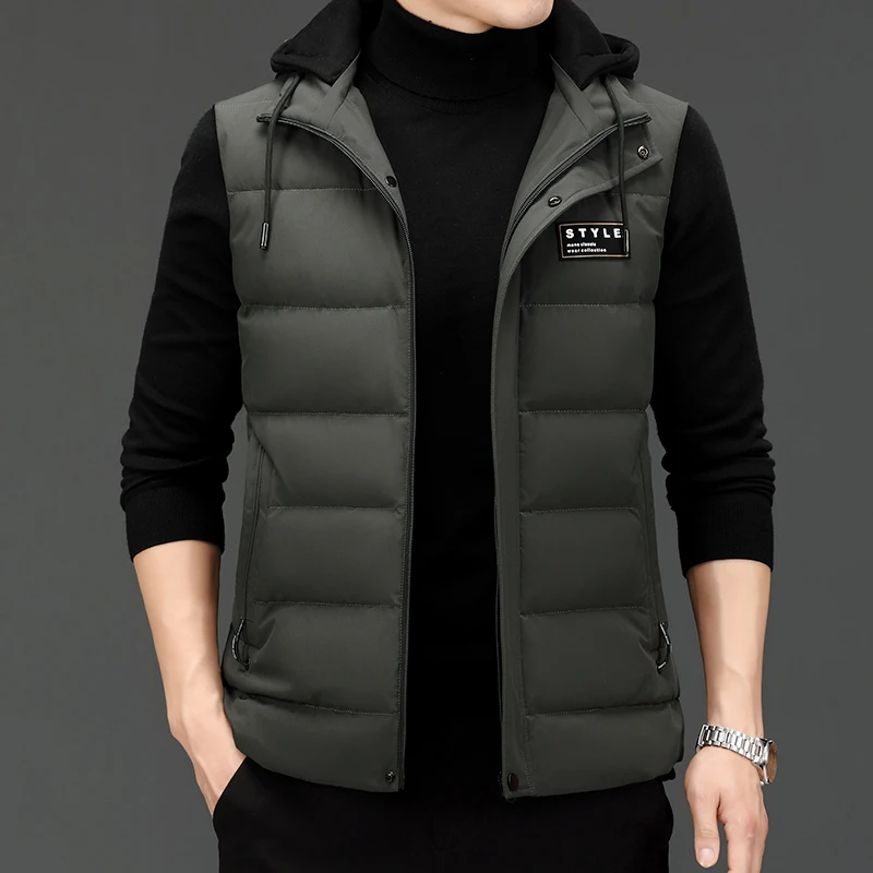 New Brand Casual Fashion Windbreaker Sleeveless 90% Mens Duck Down Vest Jacket With Hood Puffer Waistcoat Winter Mens Clothes