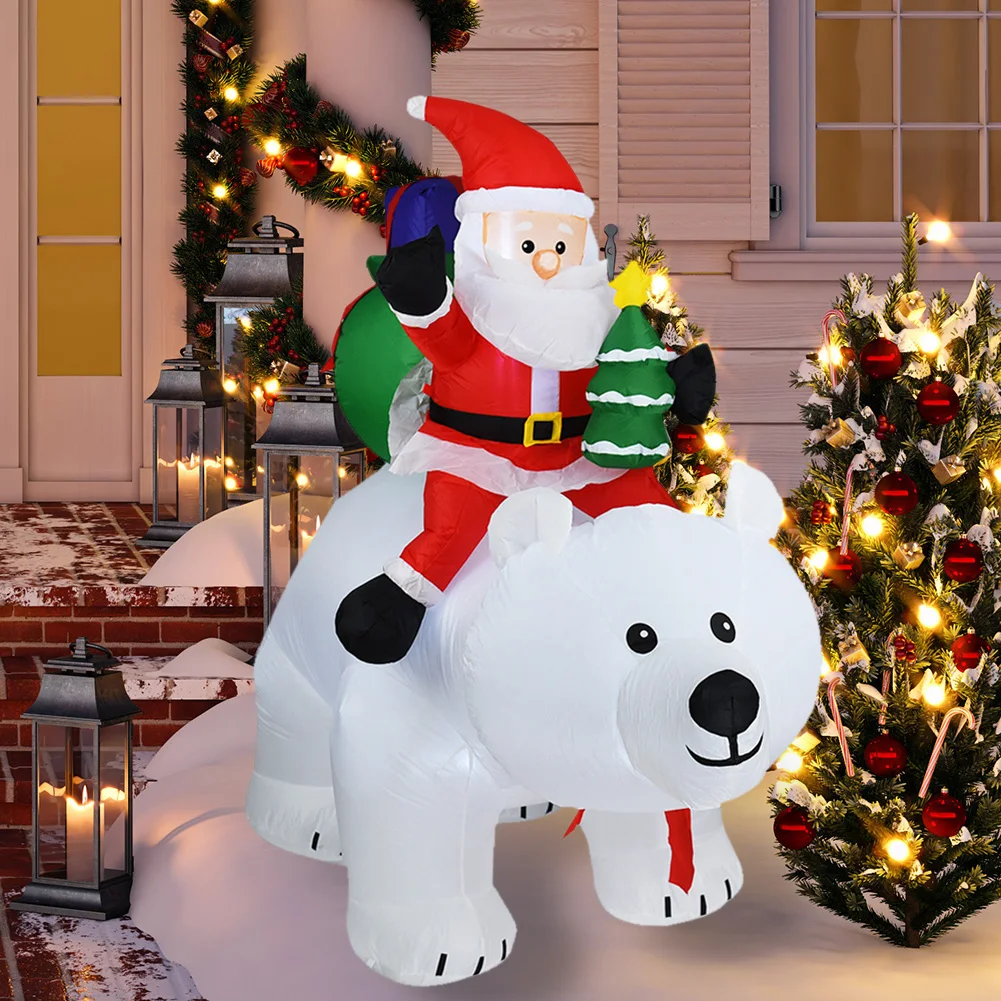 

Creative Inflatable Santa Riding Polar Bear Led Growing Inflatable Shaking Head Doll Eco-friendly Outdoor Garden Christmas Decor