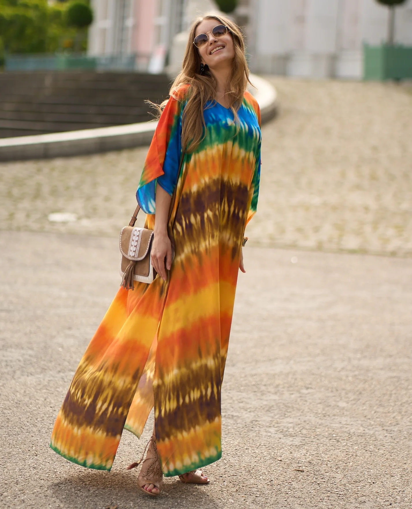 

Накидки для бикини с принтом в стиле бохо, пикантное Макси-платье с рукавом «летучая мышь», Женский марокканский кафтан, халат, пляжная одеж...