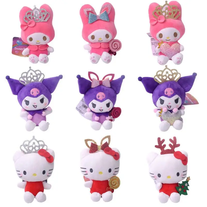 

Kawaii Sanriod Anime Peripheral Crown Collection Kitty Mymelody Kuromi Holding Heart Candy Cute Lady Plush Doll Birthday Gift