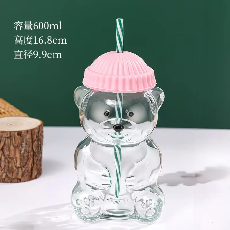 

Стеклянная чаша-медведь с трубочкой