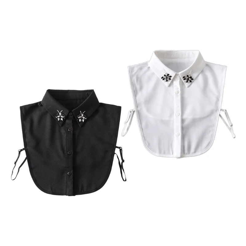 

Women Lady Jewelry Lapel False Collar Black White Detachable Dickey Blouse Diamond Rhinestone Butterfly Half Shirt