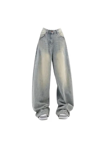 Женские винтажные мешковатые джинсы, синие джинсовые брюки с завышенной талией в стиле Харадзюку 1950-х, Y2k, широкие брюки в ст