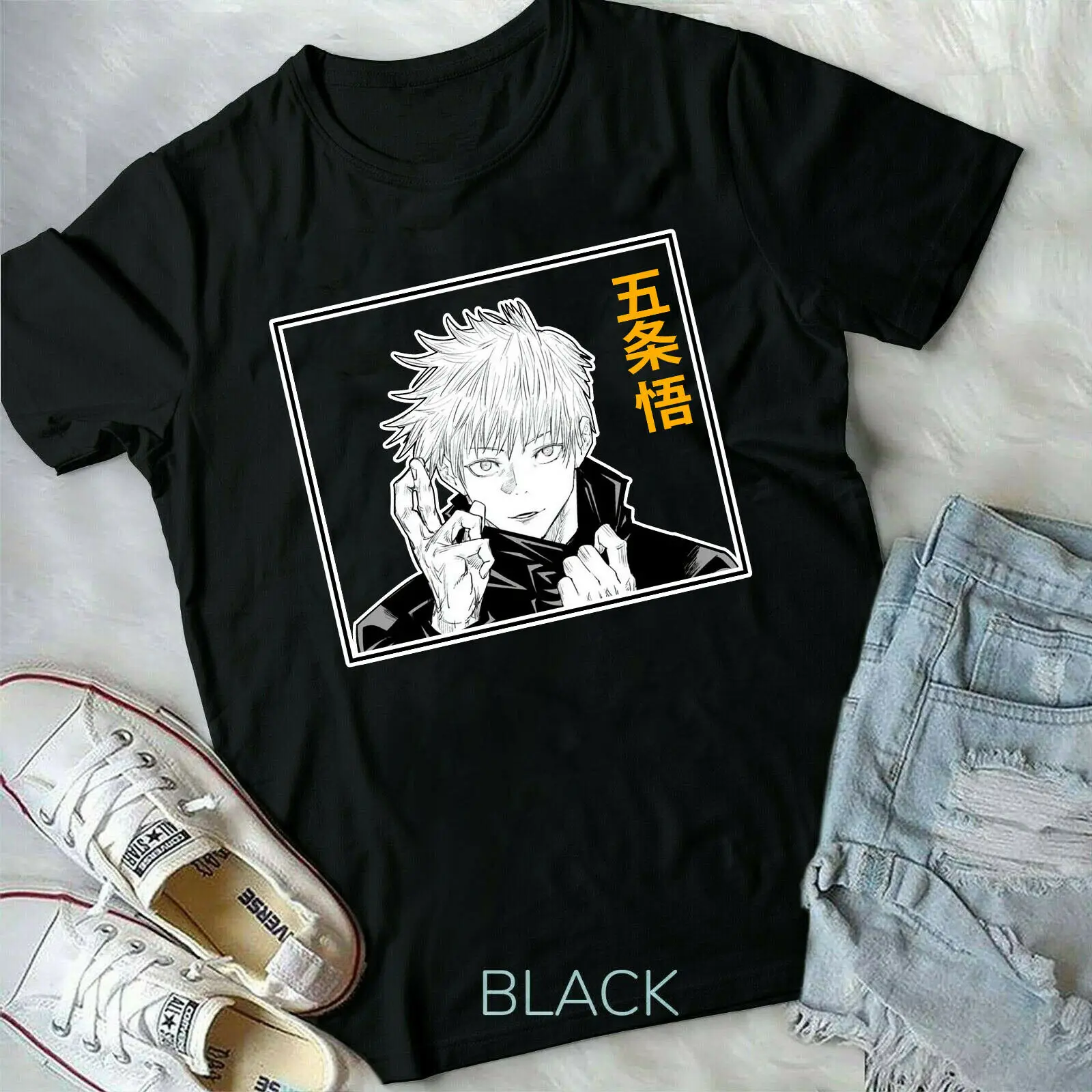 

jujutsu kaisen manga satorublack and white Tshirt