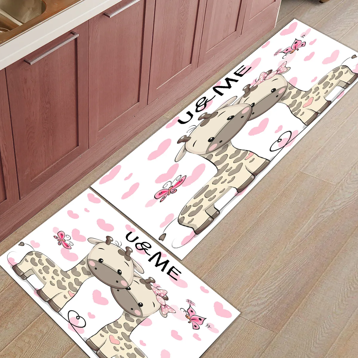 

Cartoon Giraffes Love Butterfly Kitchen Floor Mat Bedroom Living Room Long Bedside Area Rug Hallway Carpet Home Entrance Doormat