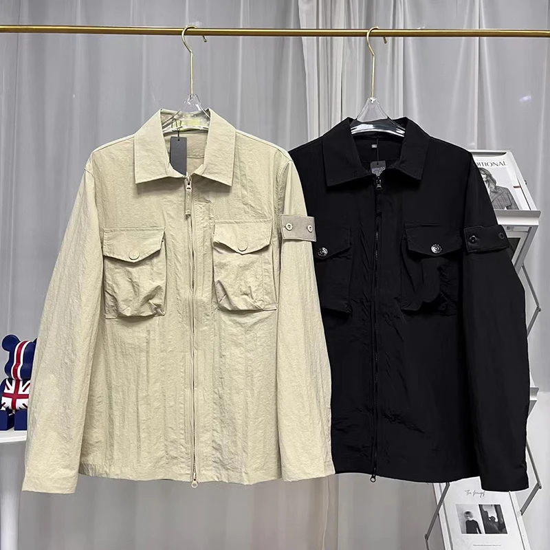 

23SS Spring/Summer Men's Jacket STONE Street Thin Shirt Coat Cotton Polo Neck Zipper Top High Quality