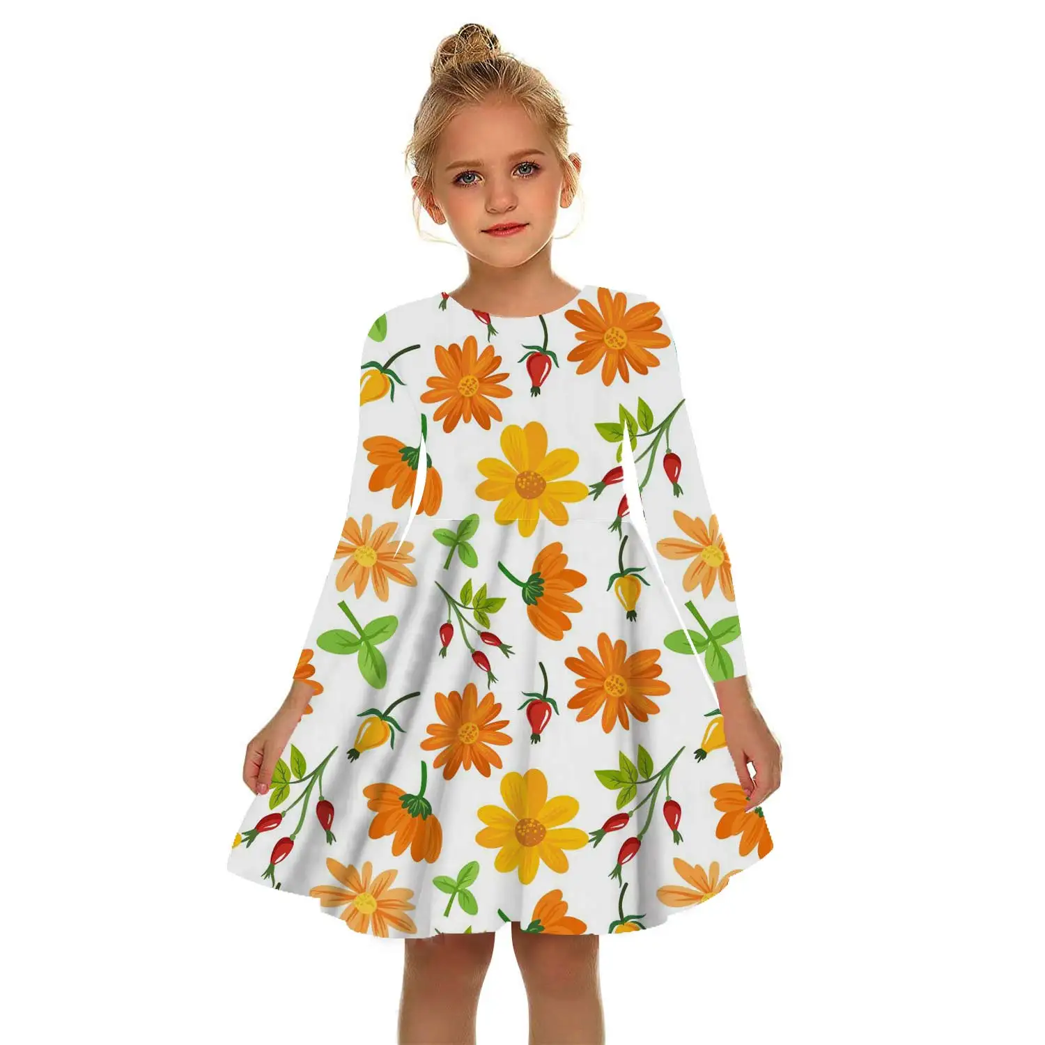 

Summer 3D Print Floral Dress Girls Flower Dress White Girl Princess Dress Irregular Tutu 2-17Y Pink Children Leisure kid Dresses