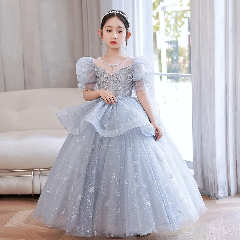 

Girls' Evening Dress Children's Evening Host Piano Performance Dress Little Girls' Birthday Princess Skirt Summer