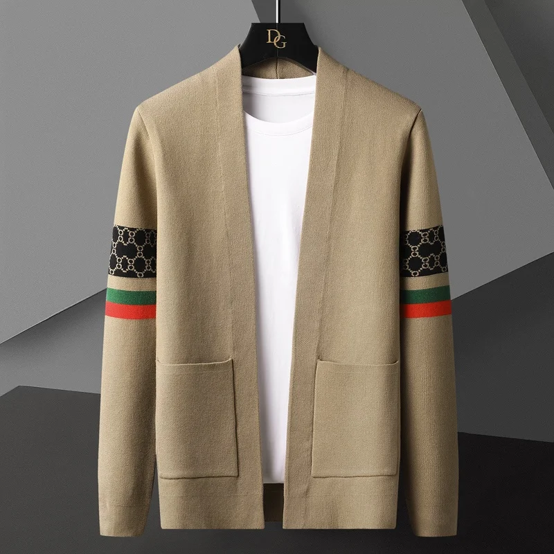 Color Blocking V-neck Warm Sweater/ High Quality Men's Spring Autumn Slim Casual Fashion Brand Straight Knit Cardigan Size M-5XL