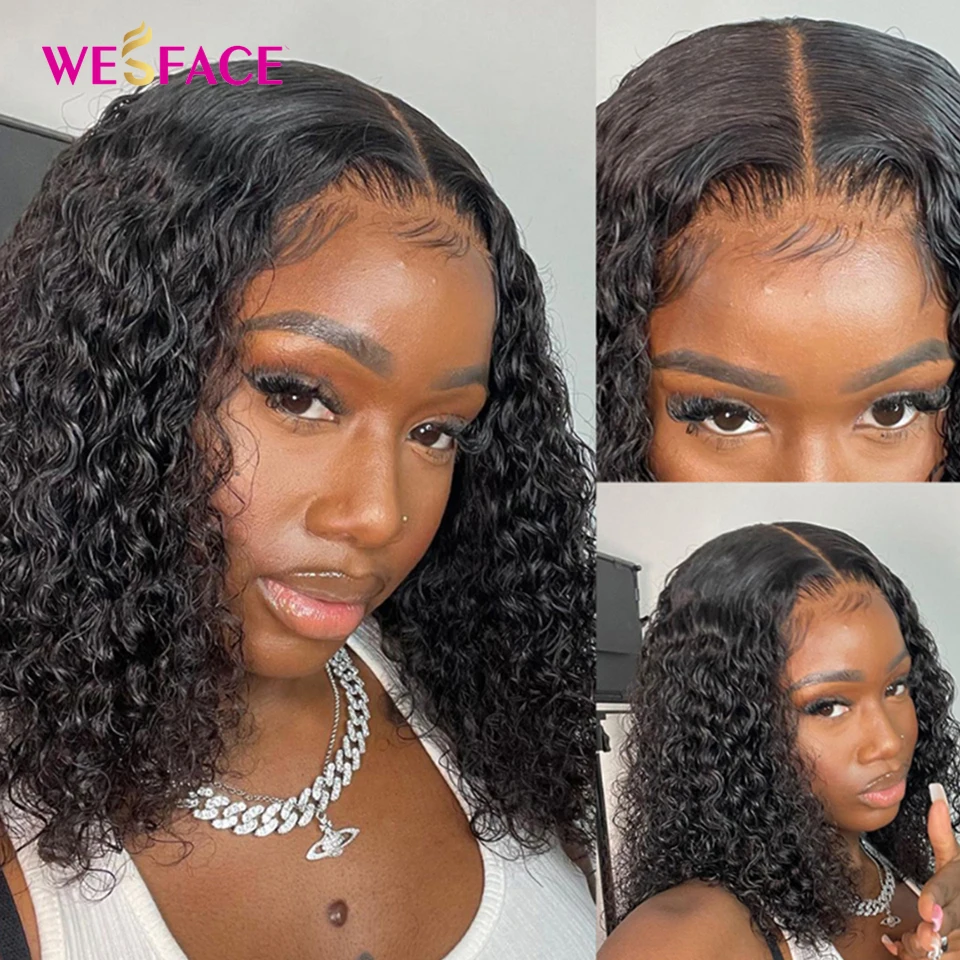 

Short Bob Human Hair Wigs 13X4 Curly Lace Frontal Wigs For Black Women Deep Wave Bob Wig Brazilian Preplucked Remy Hair 250% D