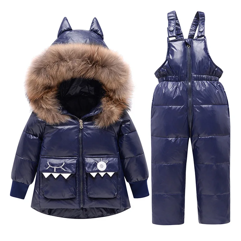 Kids Winter Down Jacket Children Two Piece Clothes Set Hooded Parka Thickened Warm Overalls Dinosaur Suit Boy Girl Snowsuit 1-6Y