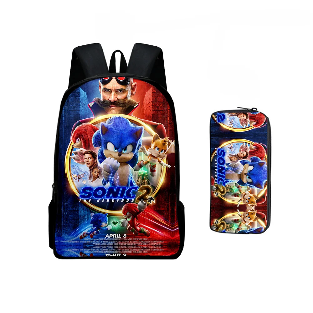 

2PCanime 3D New Product Sonic The Hedgehog Schoolbag Backpack Pencil Case Large Capacity Outdoor Sports Travel Portable Backpack