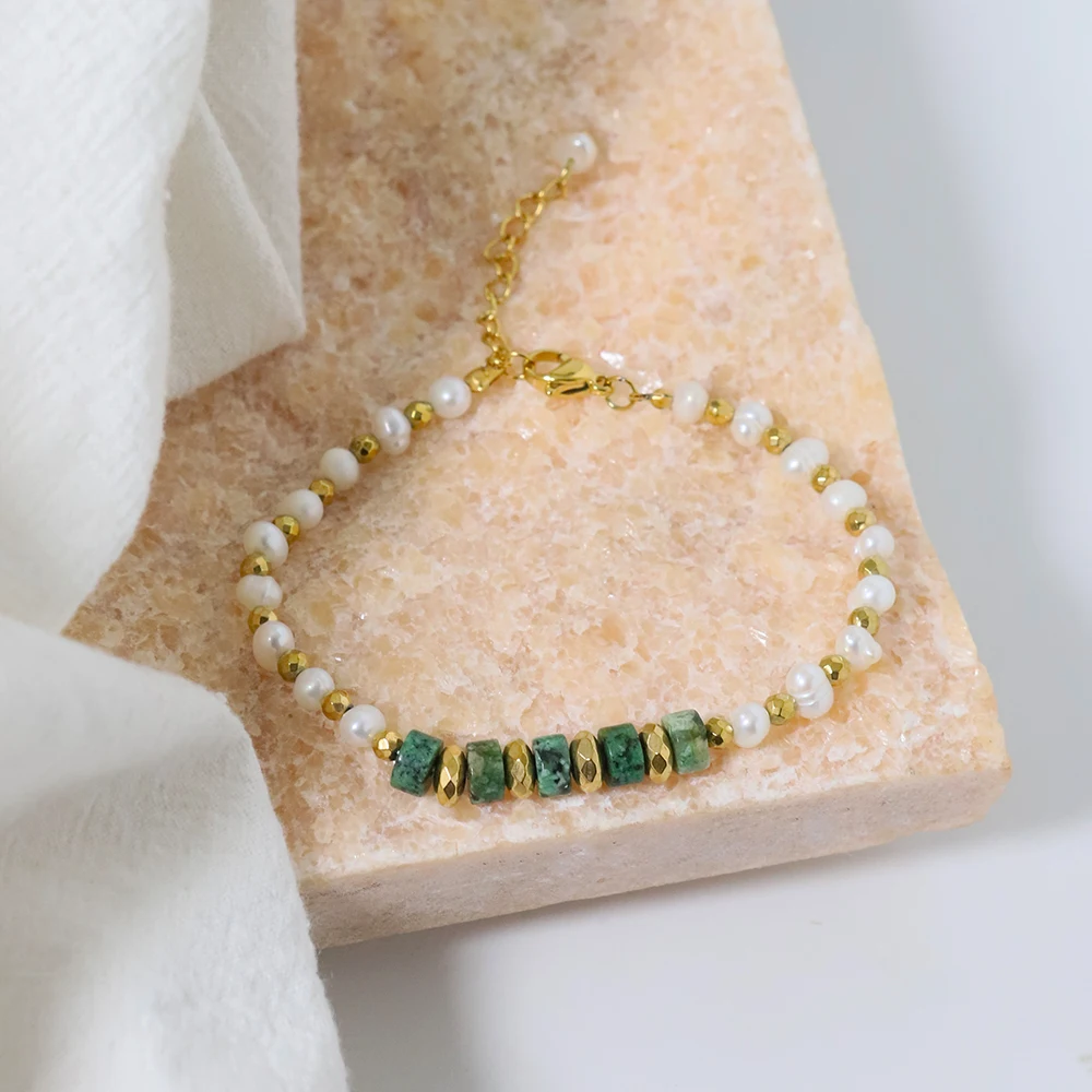 Женский браслет из бусин с натуральным пресноводным жемчугом
