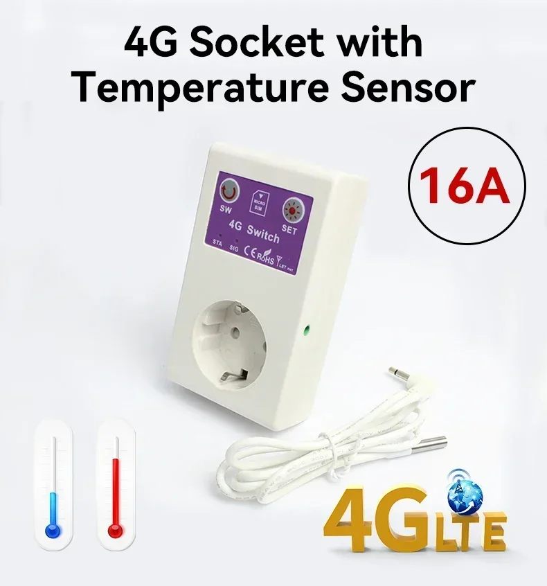 Фото SC1-WLTE-4G EU Smart Plug GSM SMS Пульт дистанционного управления Датчик температуры Переключатель ВЫКЛ/ВКЛ Розетка 16A Релейный контроллер бытовой техники №2
