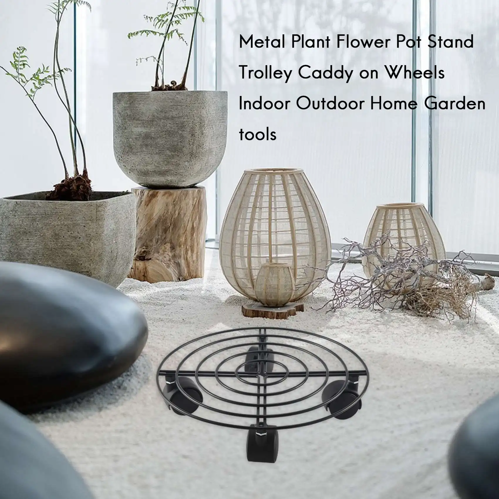 

Metal Plant Flower Pot Stand Trolley Caddy on Wheels Indoor Outdoor Home Garden tools