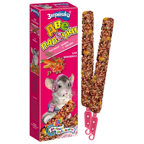 ЗООМИР Зверюшки Две палочки дшиншилл луговые травы и овощи 2*40гр 702