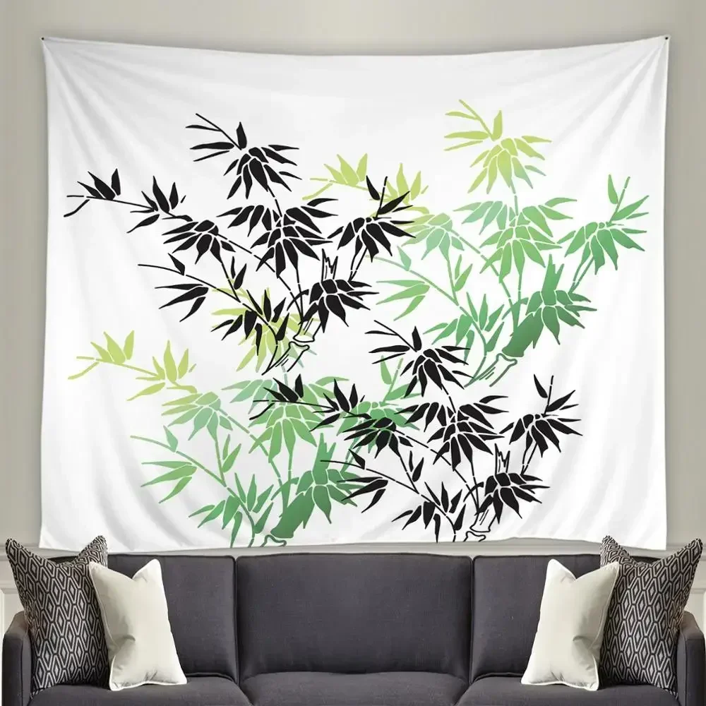 Зеленый бамбуковый гобелен тропическое растение орхидея дзен камень