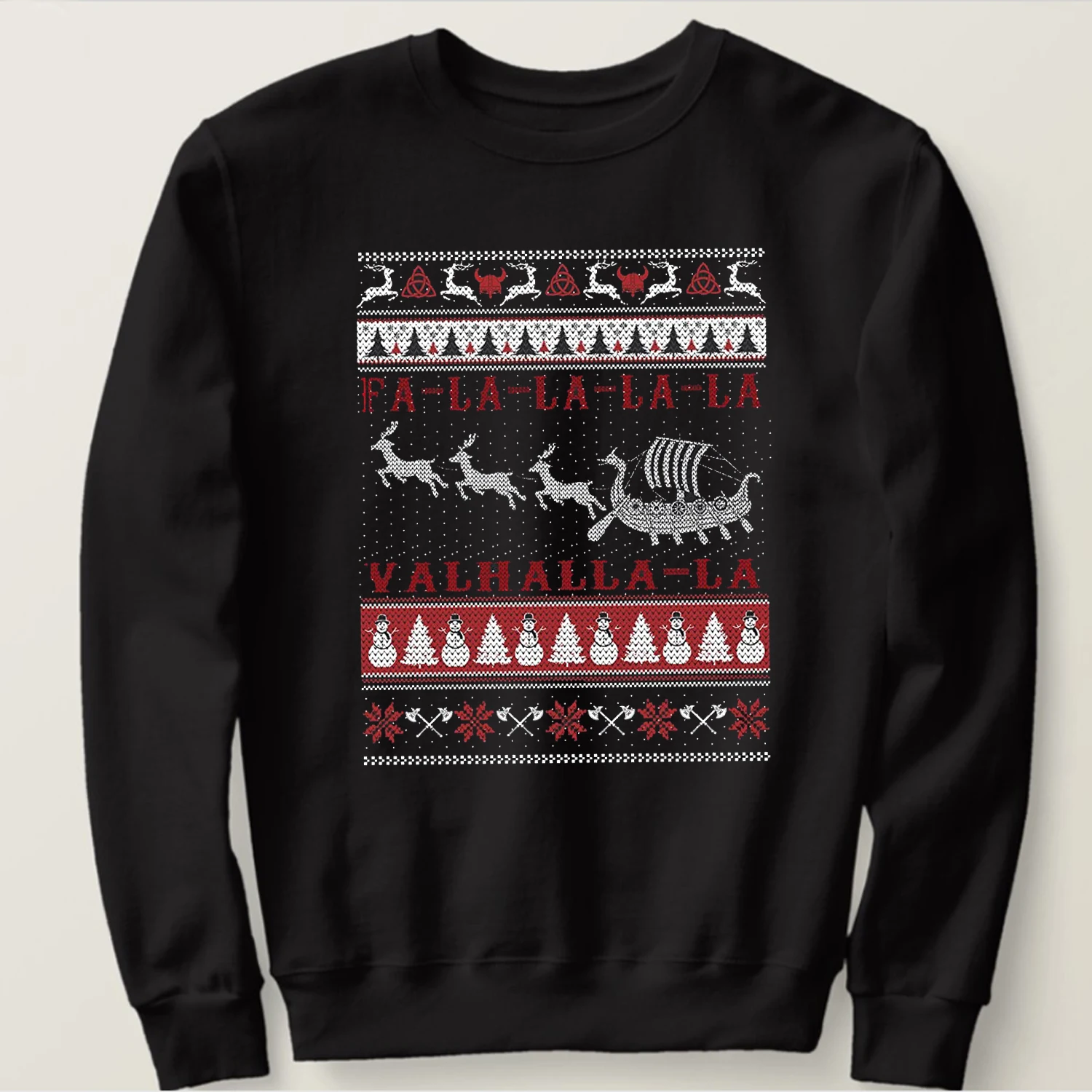 

FA La La Valhalla La Viking Ship Dragon Boat Sledge Ugly Christmas Sweater Sweatshirt 100% Cotton Casual Mens Hoodie Streetwear