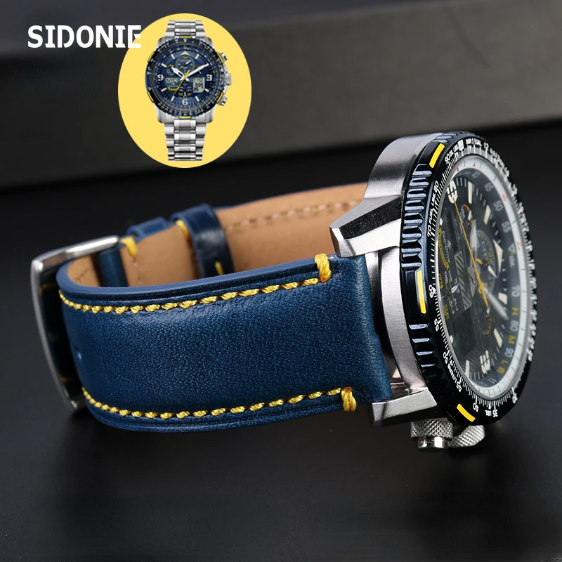 Pulseira de relógio de couro genuíno para o cidadão pulseira de relógio azul anjo JY8078-52L Y8078-01L segunda geração azul anjo 22mm