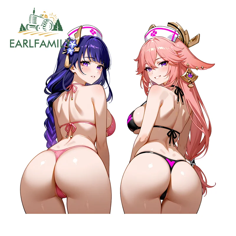 

EARLFAMILY медсестры Genshin Impact Yae Miko Raiden Shogun автомобильные наклейки очаровательные задние ягодицы Waifus наклейка на заднее лобовое стекло Декор автомобиля