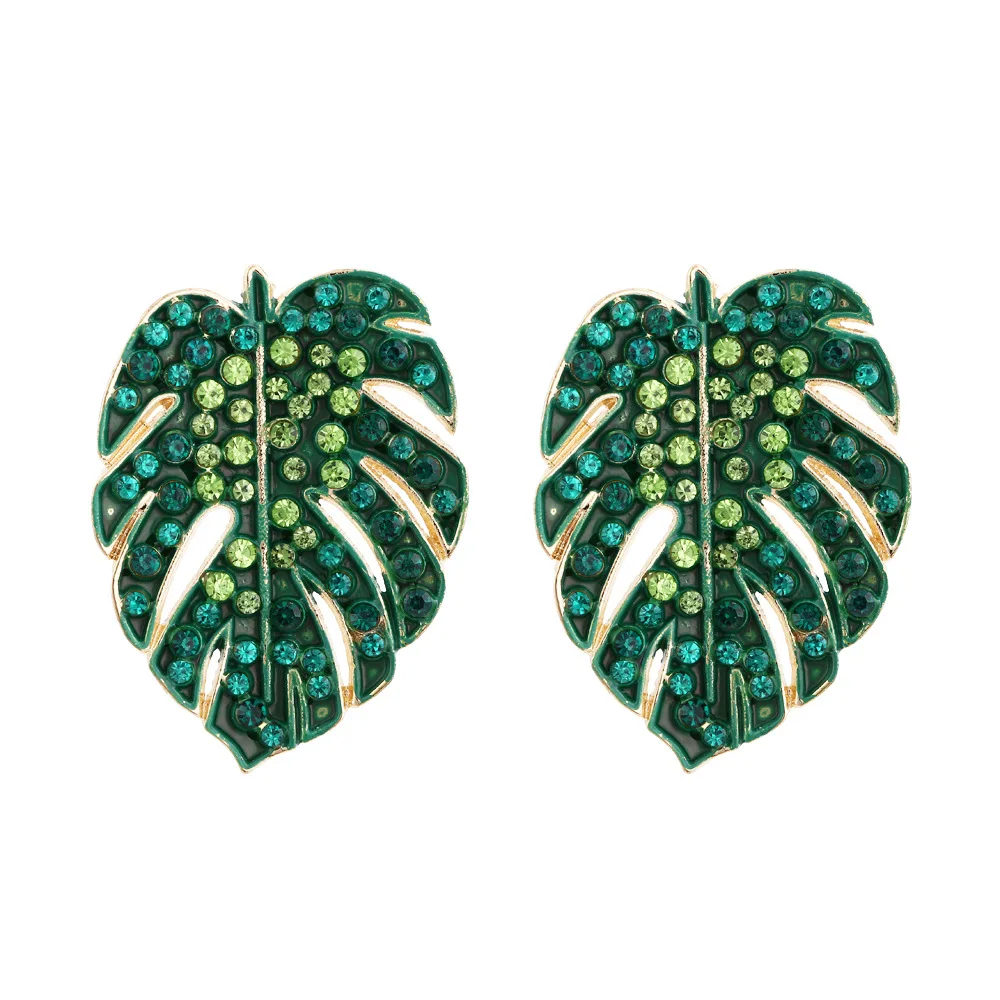 

Fresh Alloy Dripping Oil Lenamel Leaf Earrings Girl Exaggerated Vacation Style Earrings For Women Jewelry Wholesale