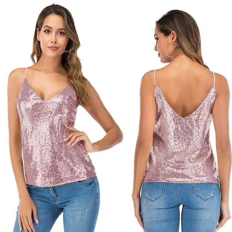 

Big yards dress sequins lines condole render v-neck backless sexy club vest small condole belt
