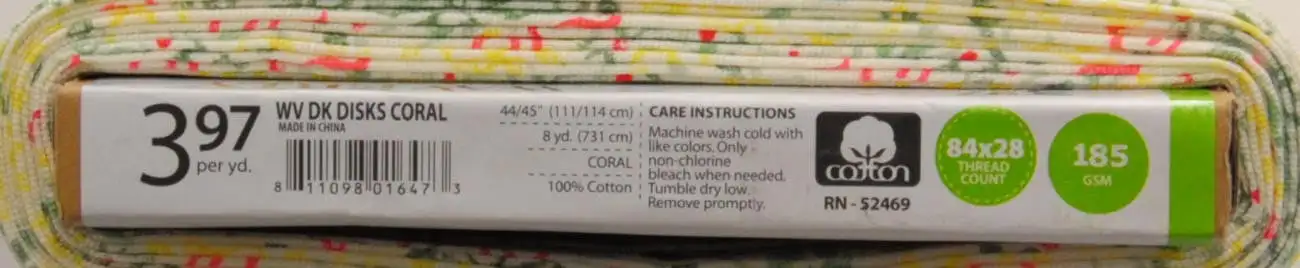 

45" 100% Cotton Printed Sewing & Crafting Fabrics, 8 yd By the Bolt, Coral