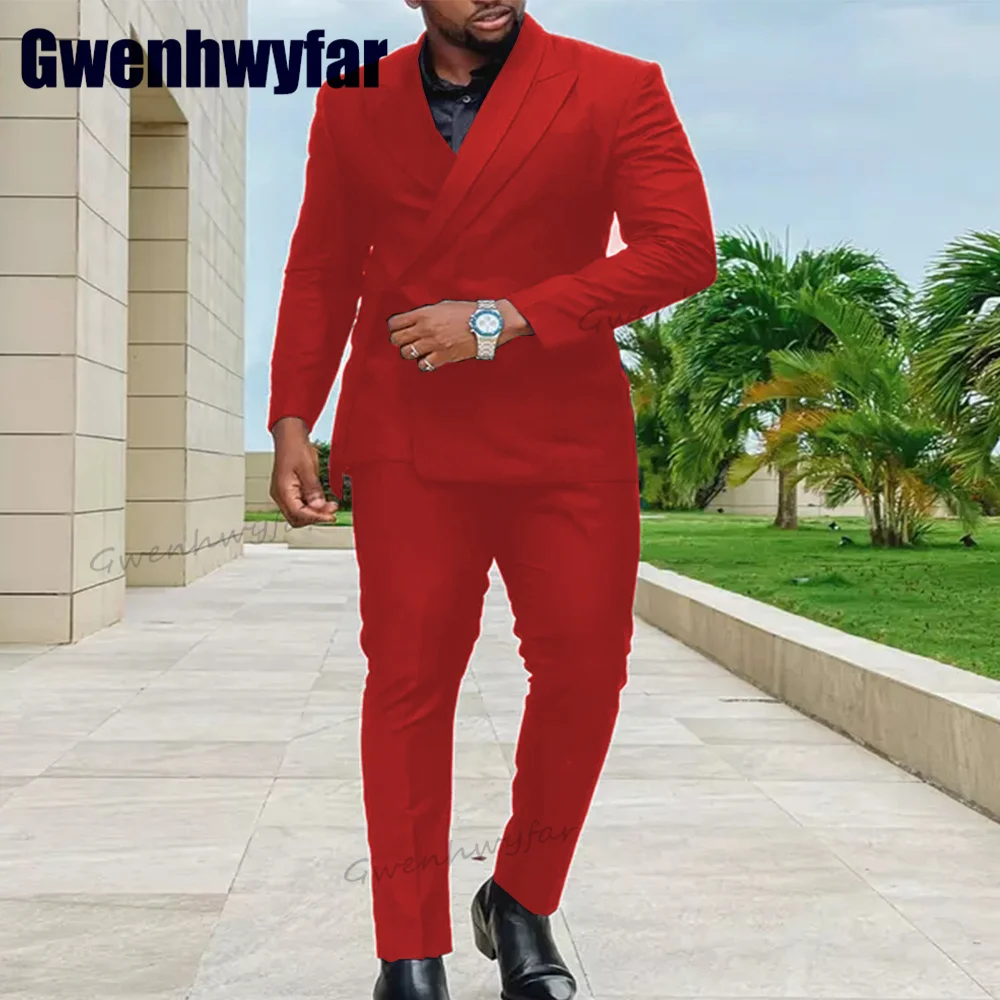 

Gwenhwyfar 2023 Latest Design Men Suit Set Slim Fit Peak Lapel Blazer Sets Solid Color 2 Piece Prom Tuxedo Wedding Costume Homme
