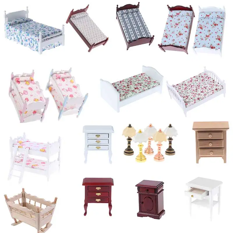 

1PCS 1:12 Mini Bed for girls Dolls Dollhouse Bedroom Furniture Dollhouse Lamp Toy For children Doll Pretend Play Toy