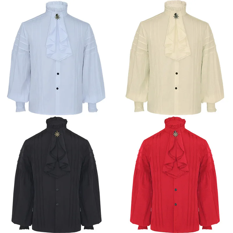 

2022 Halloween Unisex Shirts Cosplay Men's Renaissance Costume Cotton Solid Button Shirts Medieval Steampunk Pirates Top Blouse