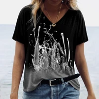 2022 new summer oversized t shirt abstract painting print t shirt women greenbluepurple3d v neck basic tops plus size y2k top