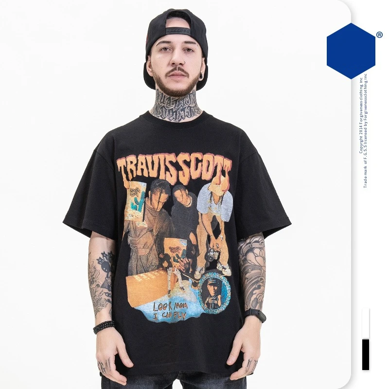 

2022 New Fashion Spring Summer Tops For Men TRAVISSCOTT Print Oversize T-shirt For Men Hiphop High Street Style Lovers Clothing