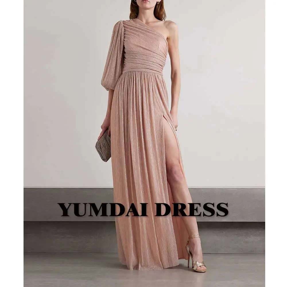 

YUMEDI Champagne Sequin Cocktail Dress One-sleeved Ball Dress Special Event Gown Sparkly Birthday Dress Pink Quinceanera Gown