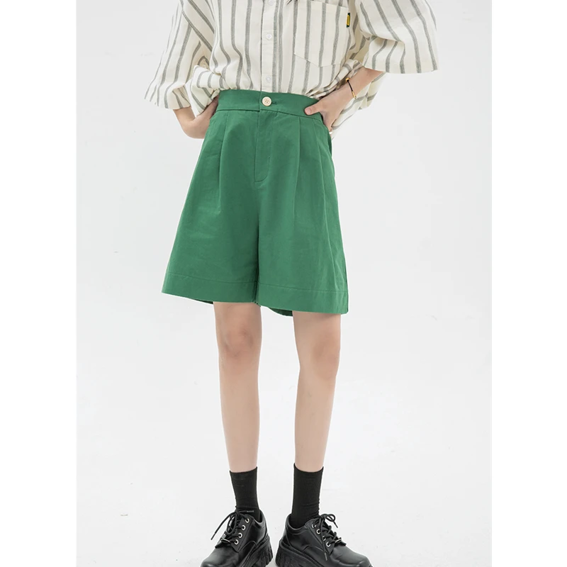 

Шорты женские с завышенной талией, зеленые брюки до колена с широкими штанинами, мешковатая Повседневная Уличная одежда, модные классическ...