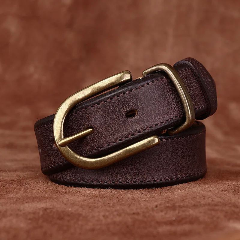 Ремень мужской из натуральной воловьей кожи с латунной пряжкой 3 см
