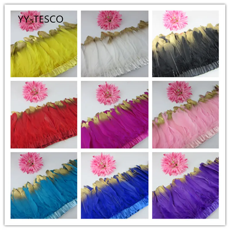 

Wholesale 6Yards/lot Goose Feather Fringe Trim Dyed geese feather ribbons for Dress Skirt Party Decoration DIY Craft Making