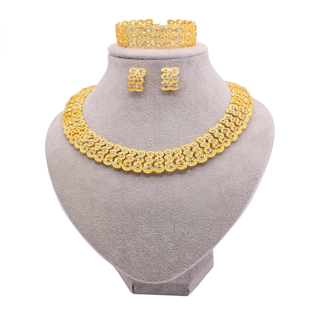 

Italian Gold Plated Jewelry Sets For Women Rhinestones Jewelry Necklace Set Wedding Party Gift Africa Dubai Thailand Brazilian