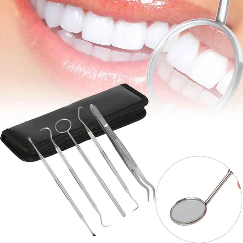 

5 Pieces Set Stainless Steel Dentist Care Cleaning Teeth Whitening Floss Hygiene Kit Plaque Remover Set Den