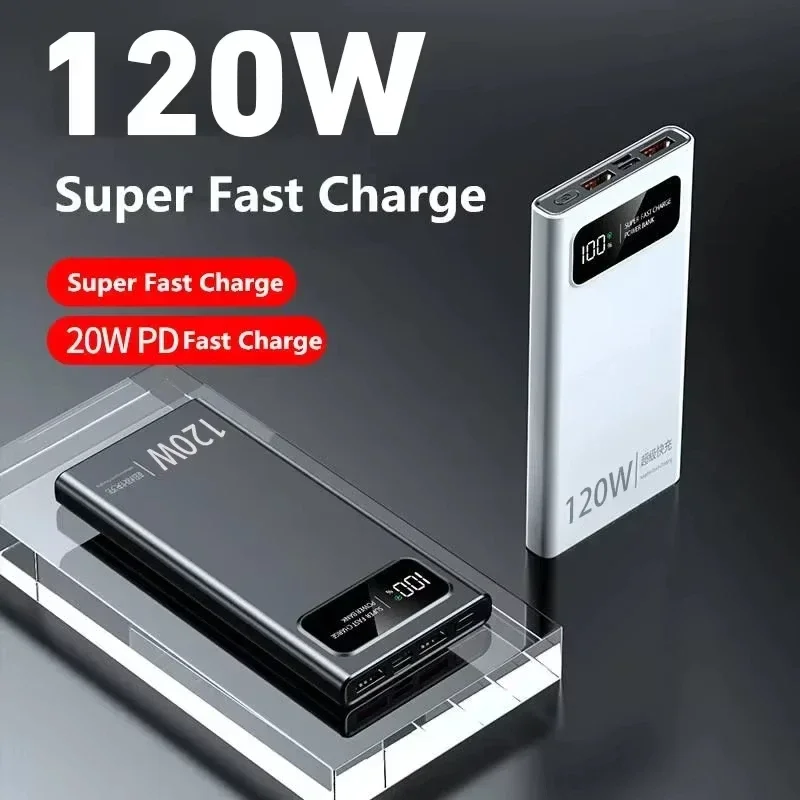 Фото Пауэрбанк Lenovo CCC 500000 мАч для Xiaomi, 120 Вт, сверхбыстрая зарядка, большая емкость, цифровой дисплей, пауэрбанк для iPhone. №2